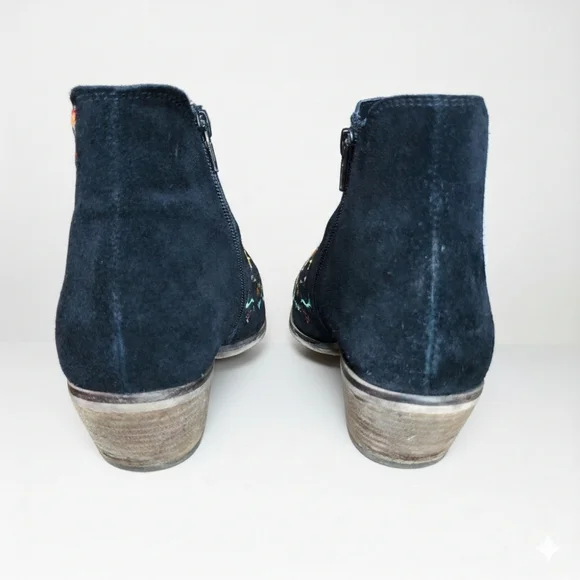 Diba Size 8.5 Booties Embroidered Black Suede Leather Rainbow Floral Western - Picture 6 of 11